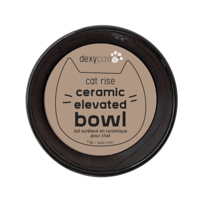 Dexypaws Ceramic Elevated Cat Bowl Black