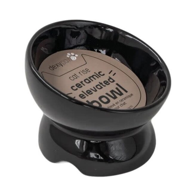 Dexypaws Ceramic Elevated Cat Bowl Black