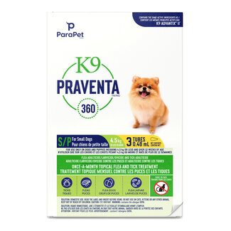 Parapet K9 Praventa 360 Flea & Tick Treatment - Small Dogs up to 4.5kg - 3 Tubes