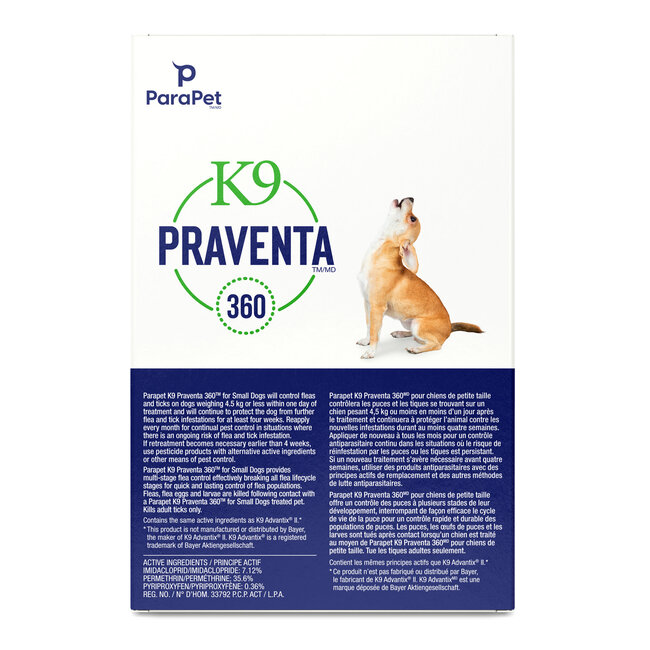 K9 Praventa 360 Flea & Tick Treatment - Small Dogs up to 4.5kg - 3 Tubes