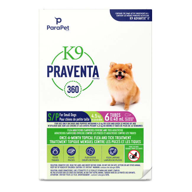 K9 Praventa 360 Flea & Tick Treatment - Small Dogs up to 4.5kg - 6 Tubes