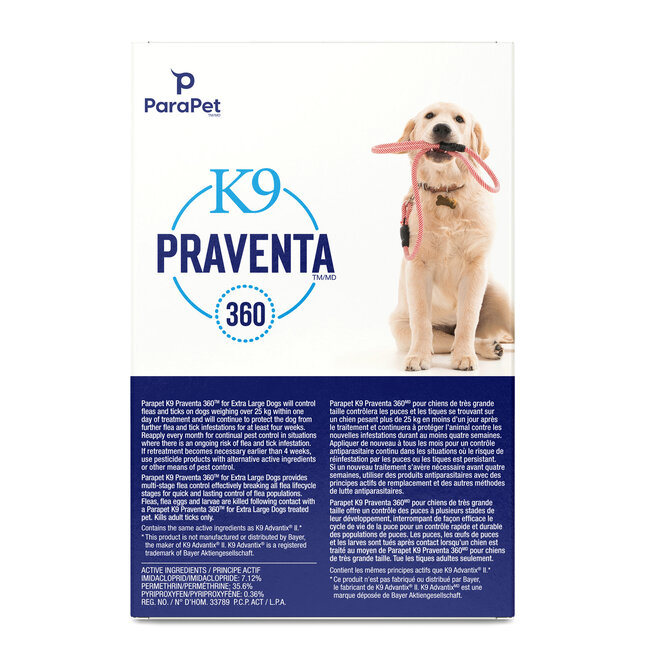 K9 Praventa 360 Flea & Tick Treatment - Extra Large Dogs over 25 kg - 3 Tubes