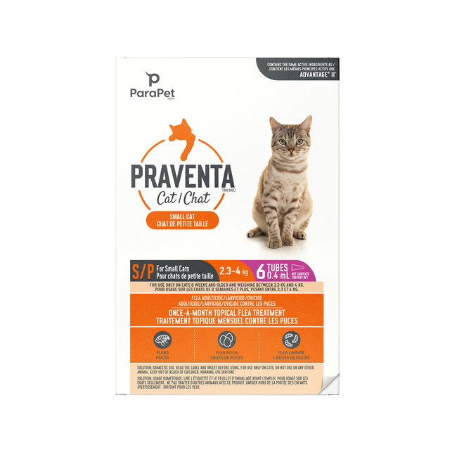 Praventa Flea Treatment - Small Cats 2.3 kg to 4 kg - 6 Tubes
