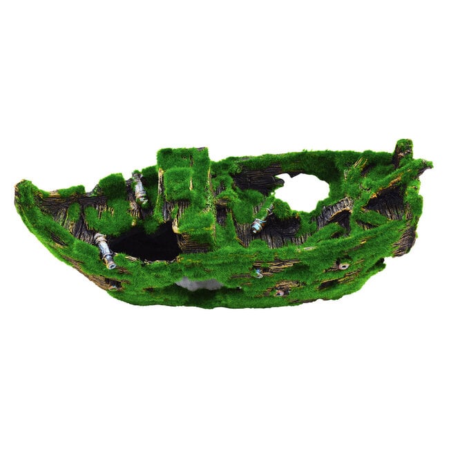 Mossy Sunken Ship Aquarium Ornament