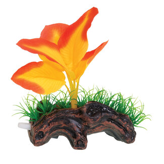 Underwater Treasures Orange Broad Leaf Mini Log Aquarium Ornament