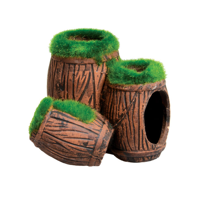 Mossy Triple Barrel Hideout Aquarium Ornament