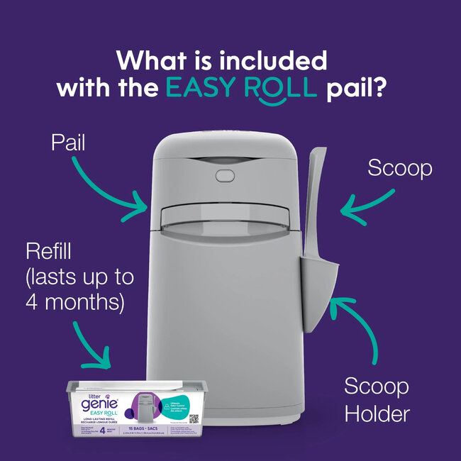 Litter Genie Easy Roll Cat Litter Disposal System with Scoop, Holder & Refill