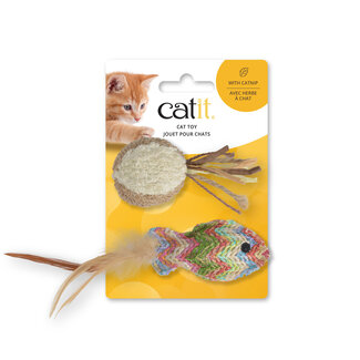 Catit Catit Straw Woven Fish and Terry Ball Cat Toy 2pk