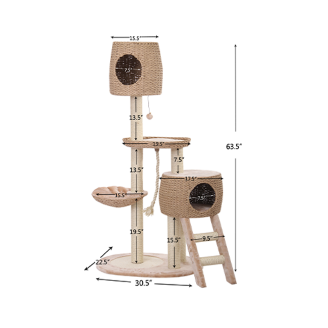 PetPals Group Multi Level Cat Tree with Condo & Teaser 63"