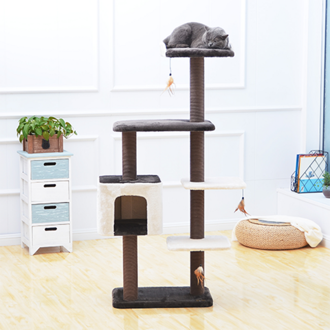 PetPals Group Midnight Molly Cat Tree with Hanging Toy 60.5"