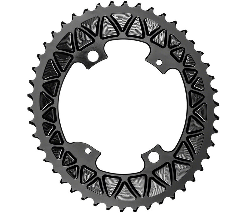 absoluteBLACK Premium Sub-Compact Oval 110 BCD Road Outer Chainring - 46t, 110 Shimano Asymmetric BCD, 4-Bolt, Black