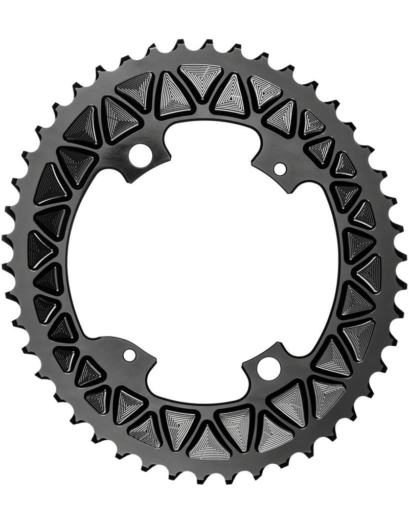 Absolute Black absoluteBLACK Premium Sub-Compact Oval 110 BCD Road Outer Chainring - 46t, 110 Shimano Asymmetric BCD, 4-Bolt, Black