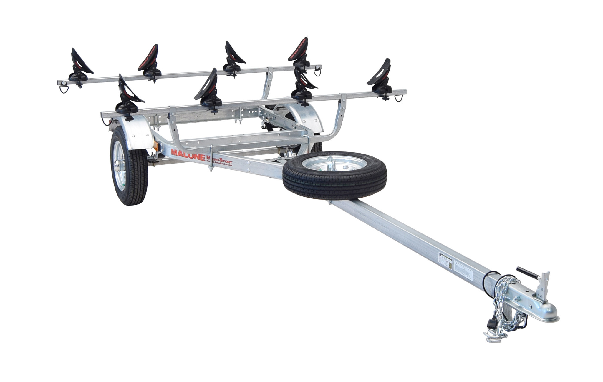 MicroSport 2 Kayak Trailer Package w 2 Sets Saddle Up Pro Spare Tire Bushwhacker