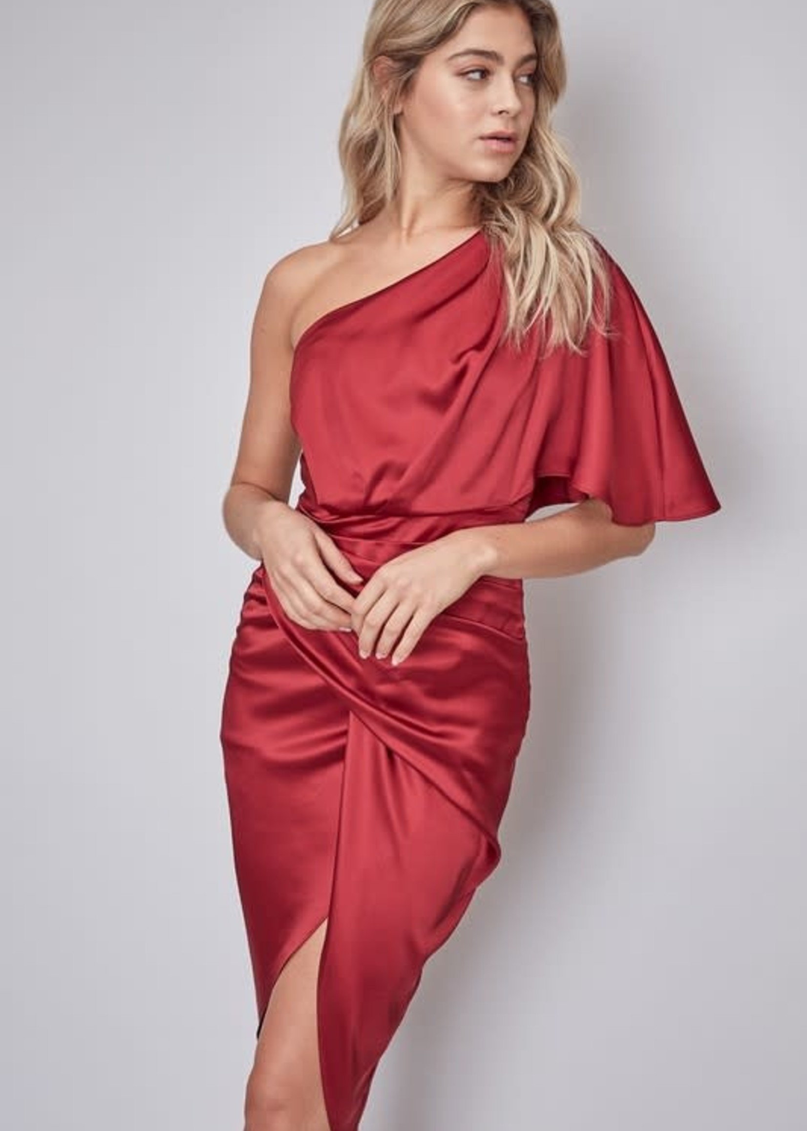 One Shoulder Satin Semi Formal Dress ...