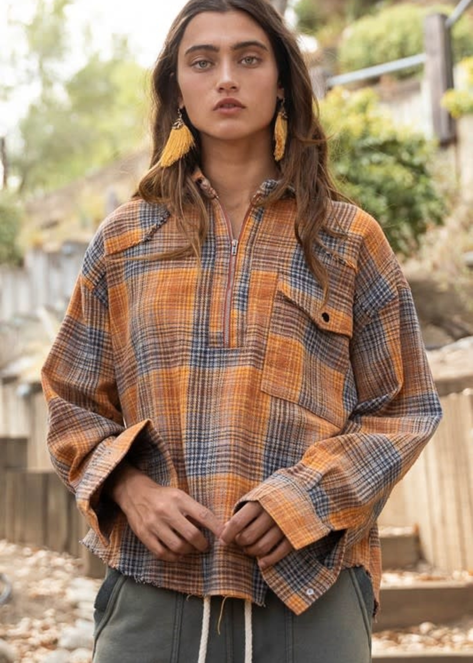 plaid half zip pullover