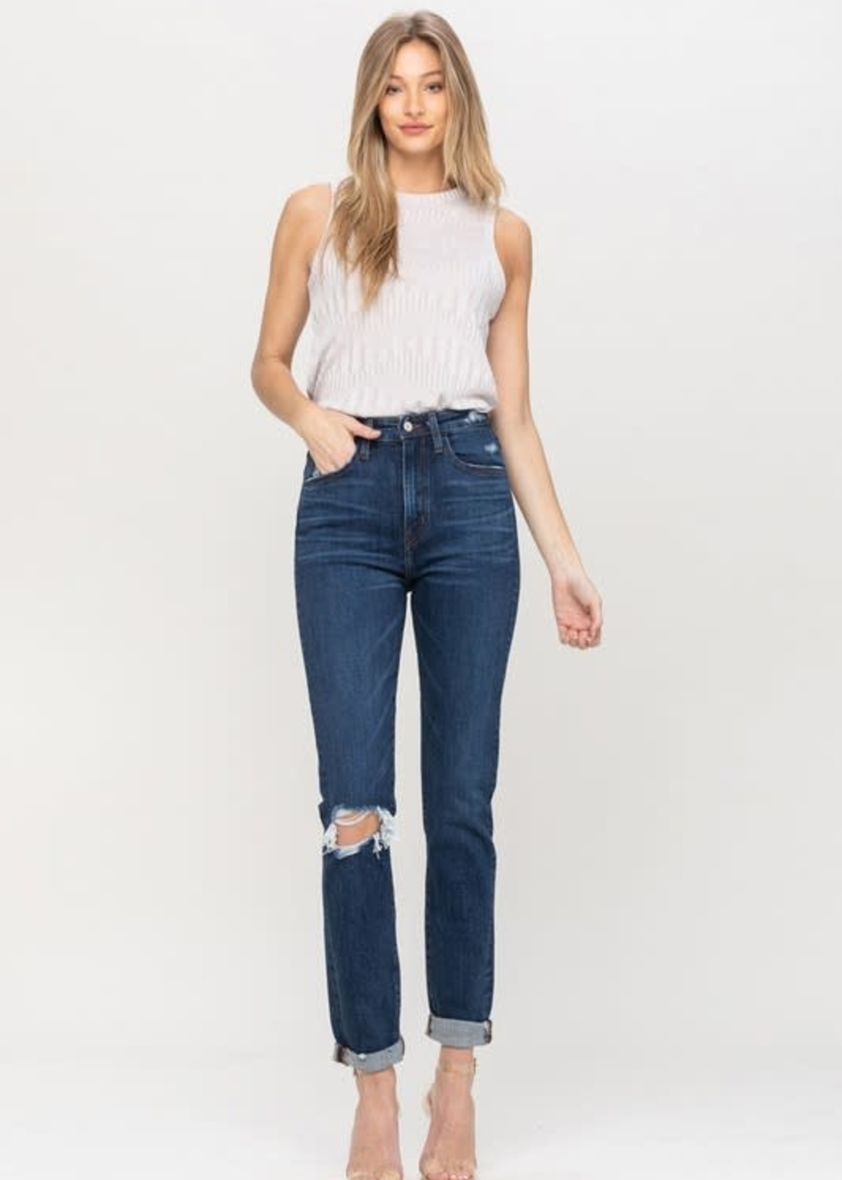 black distressed mom jeans