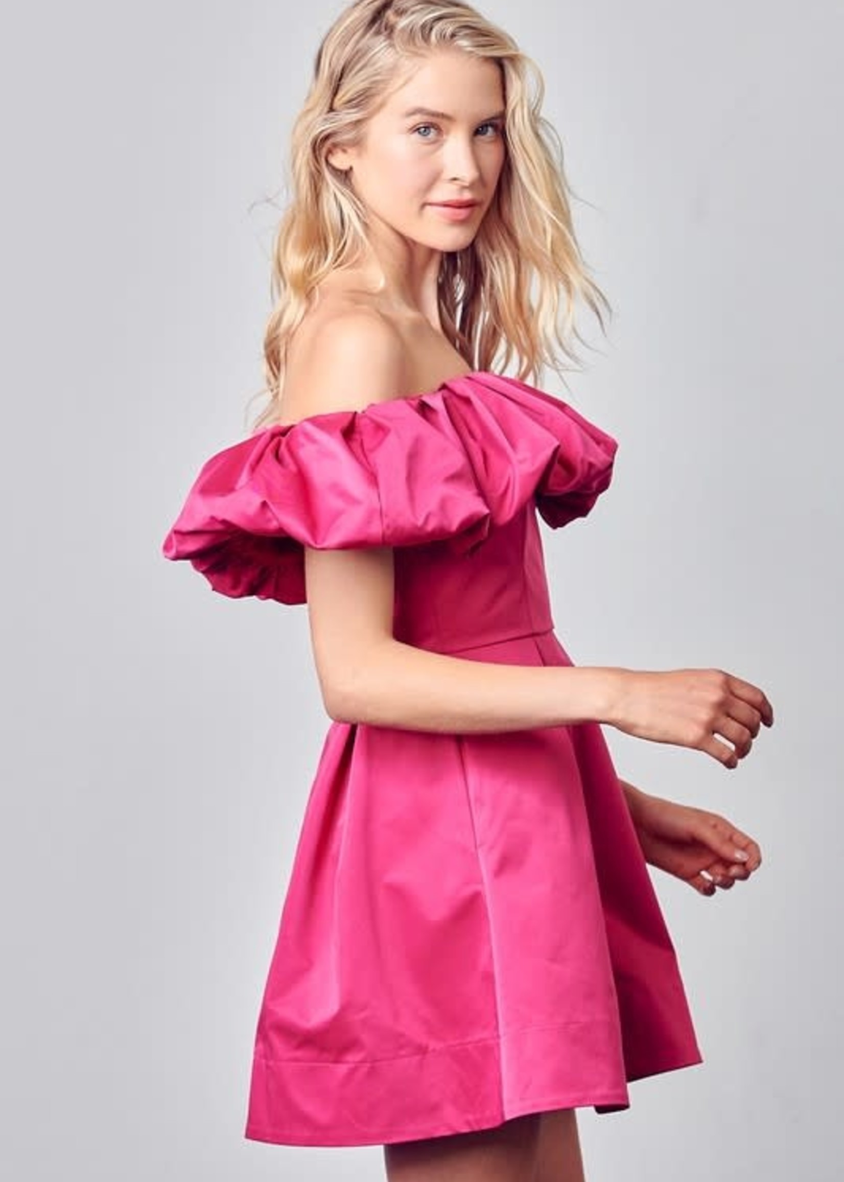 Pretty Party Off Shoulder Hot Pink Dress