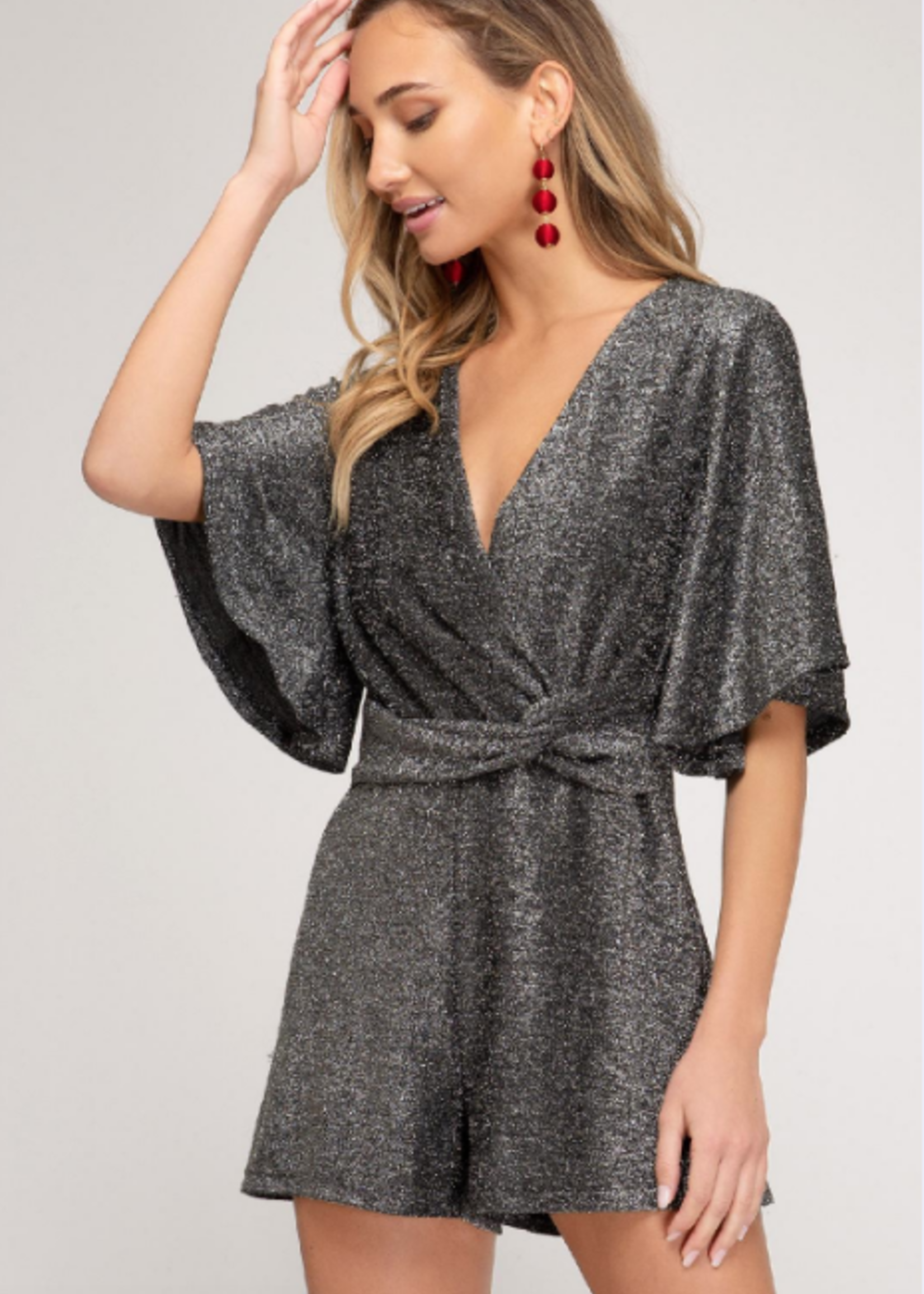 Silver Front Twist Party Romper