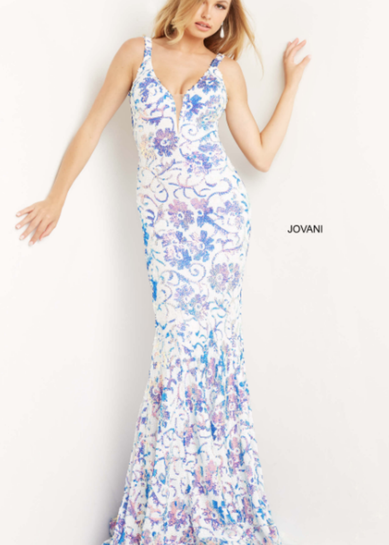Jovani Floral White/Purple Formal Dress