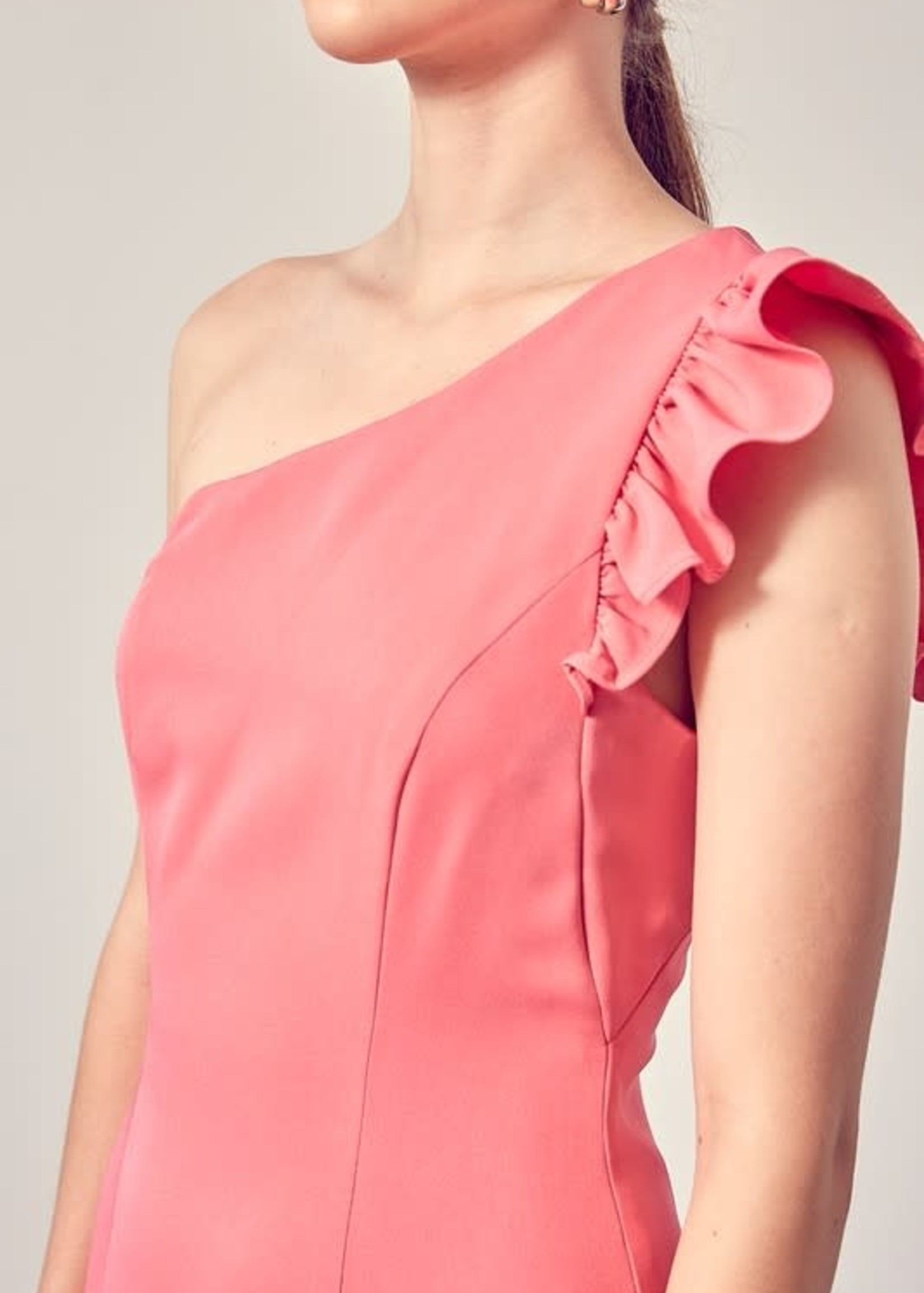 One Shoulder Pink Ruffle Dress