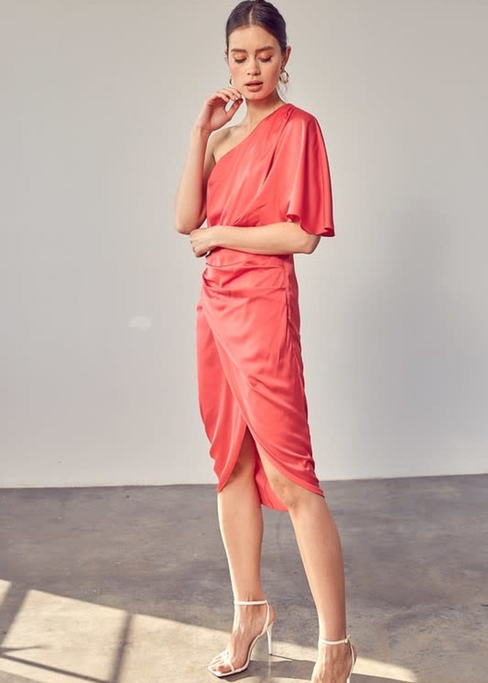 Moments That Matter Coral Satin Dress