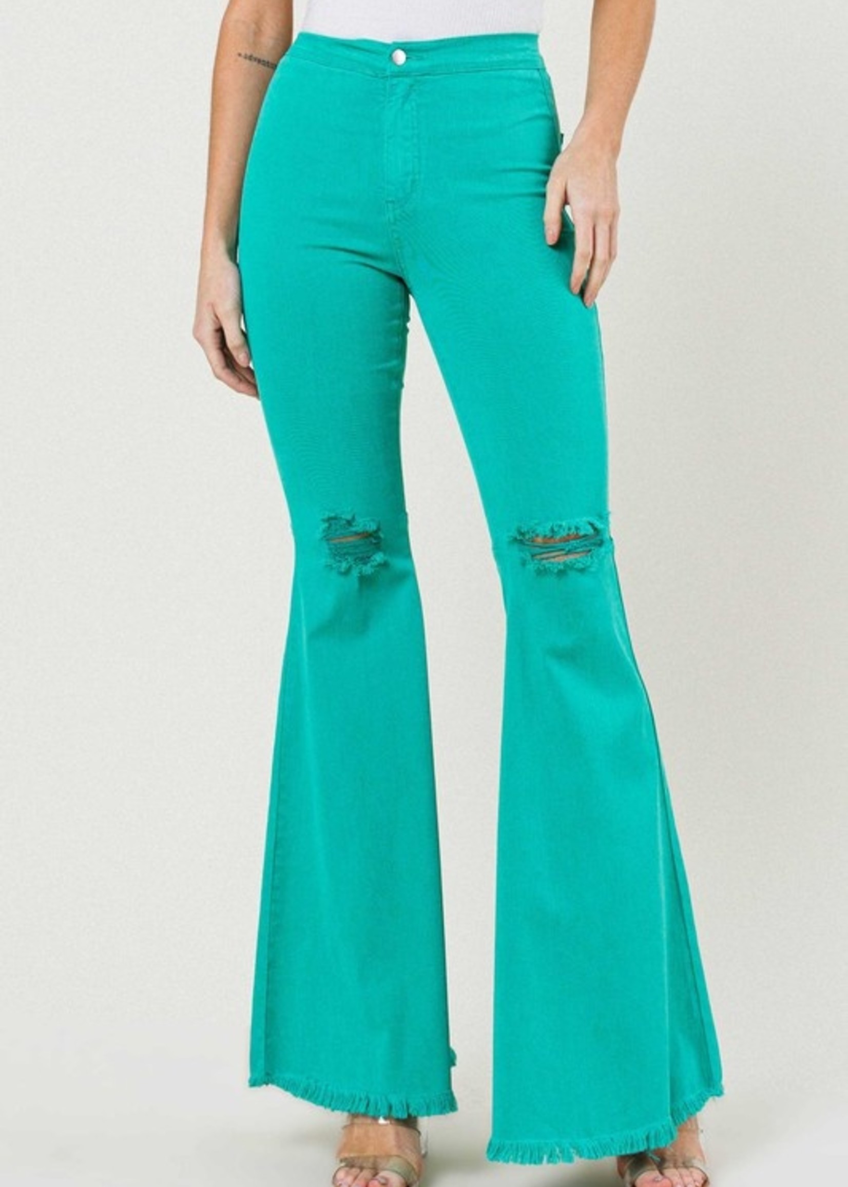 Highed Waisted Green Flares