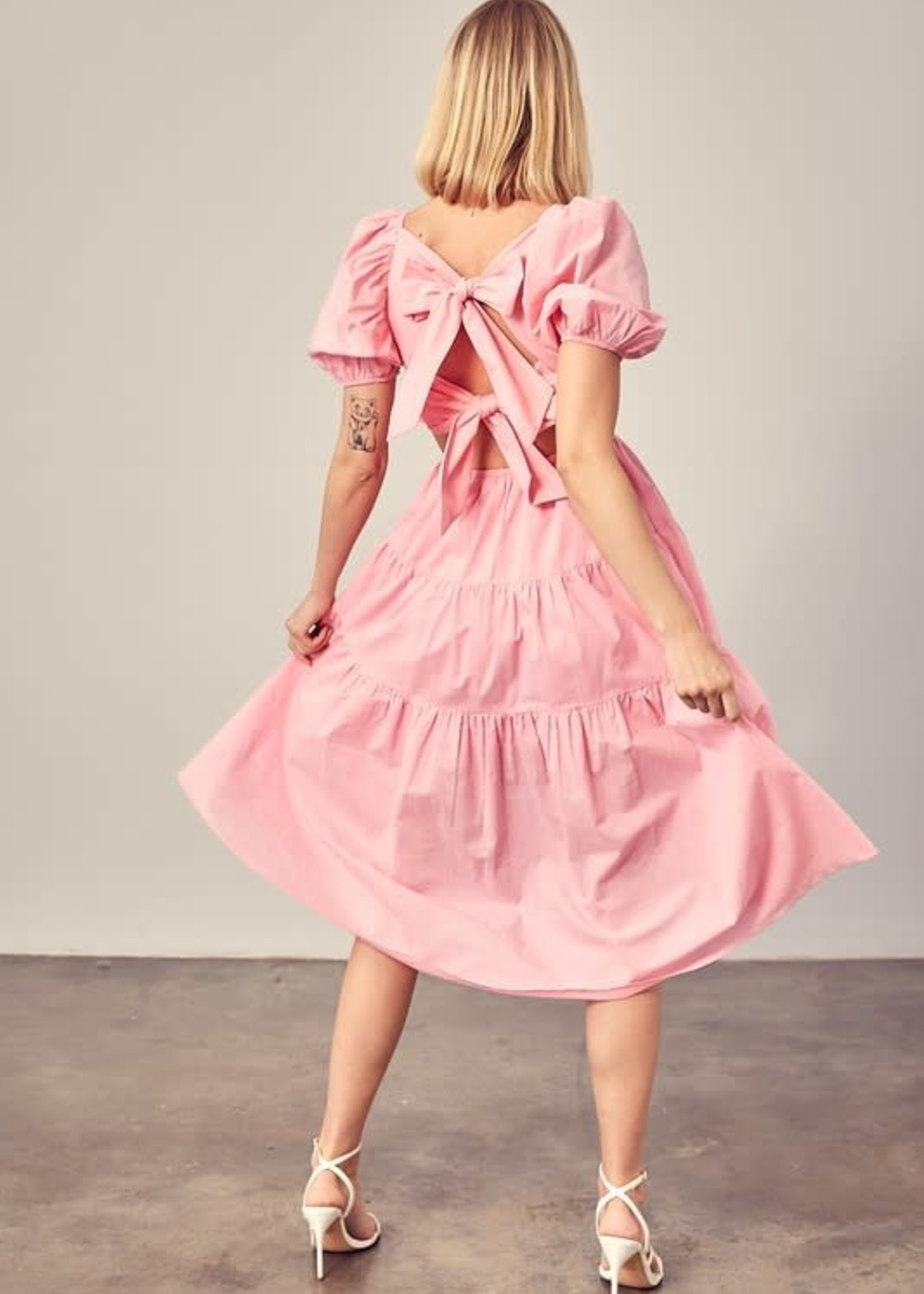 Pretty Pink Bow Back Midi Dress
