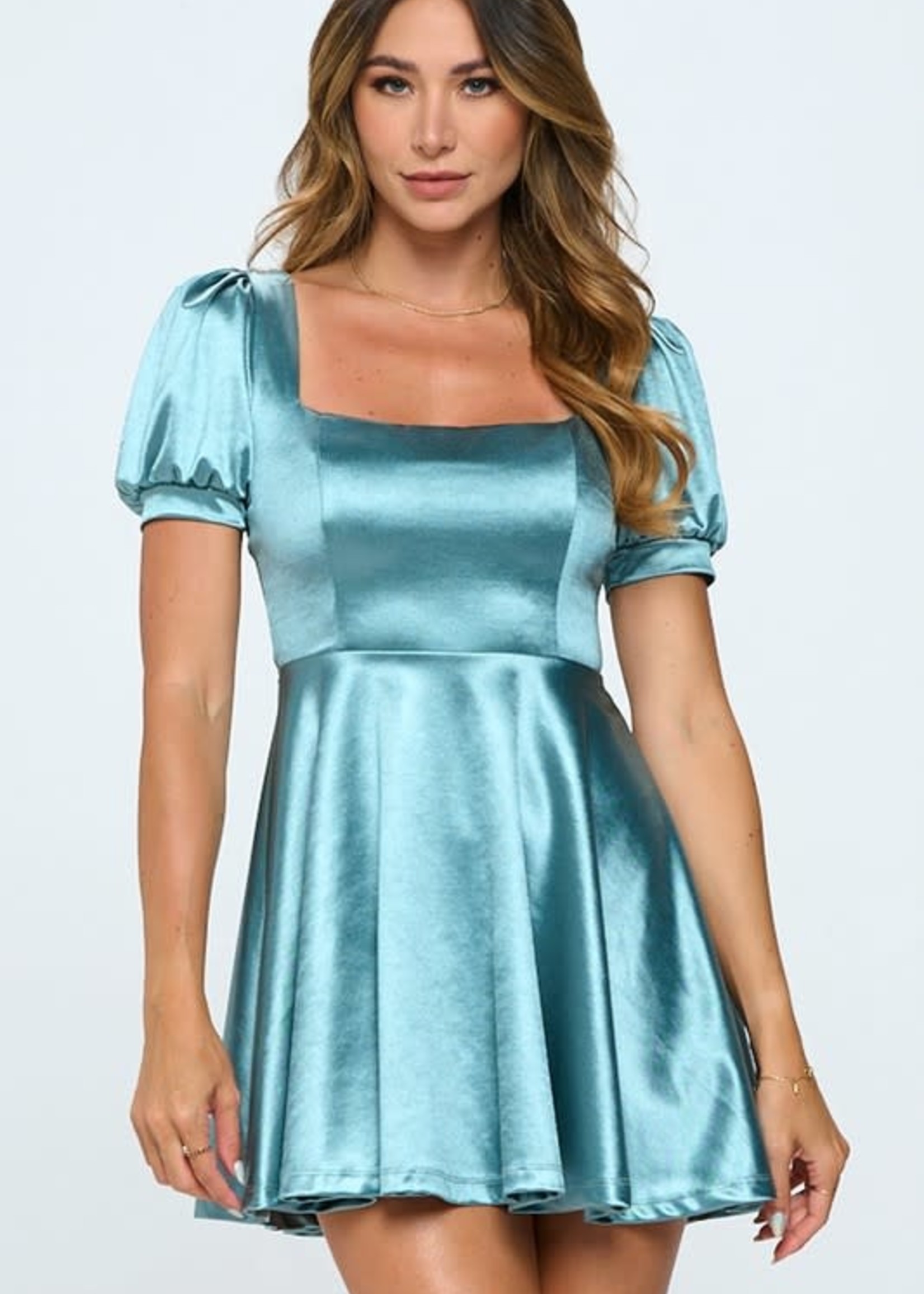 Satin Puff Sleeve Party Dress (2 Colors)