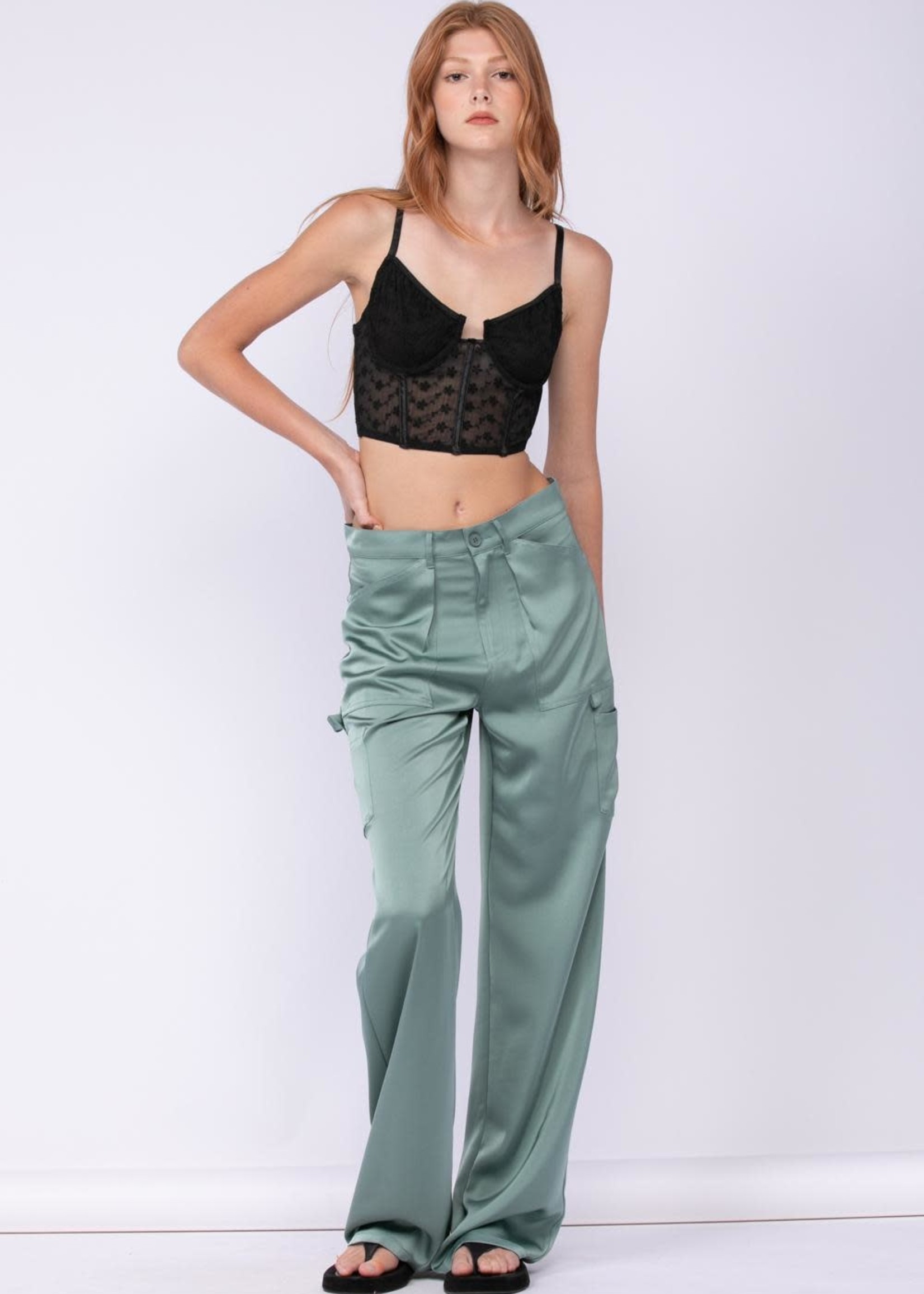 Sage Satin Cargo Pants - Cousin Couture