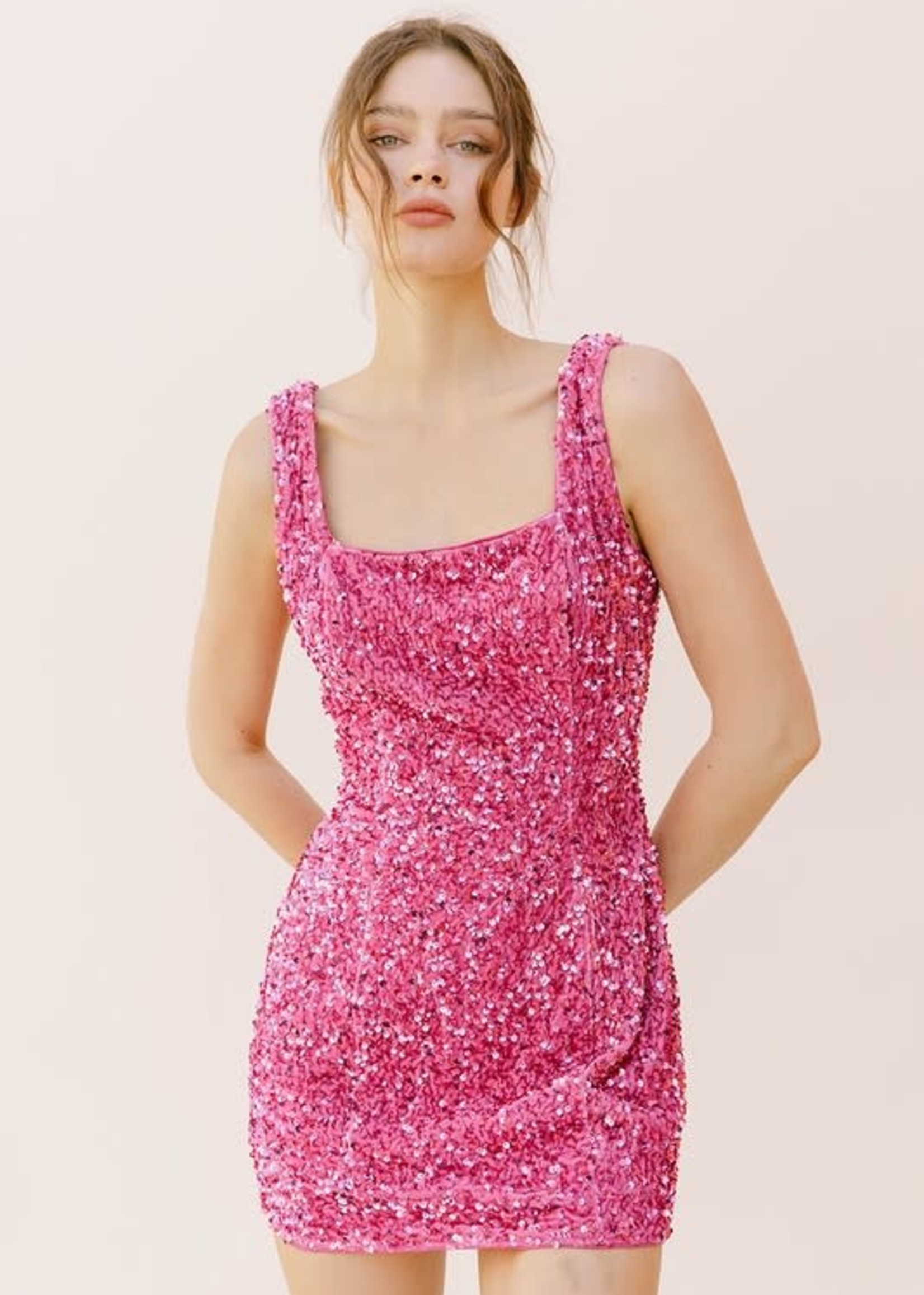 Hot Pink Velvet Sequin Party Dress