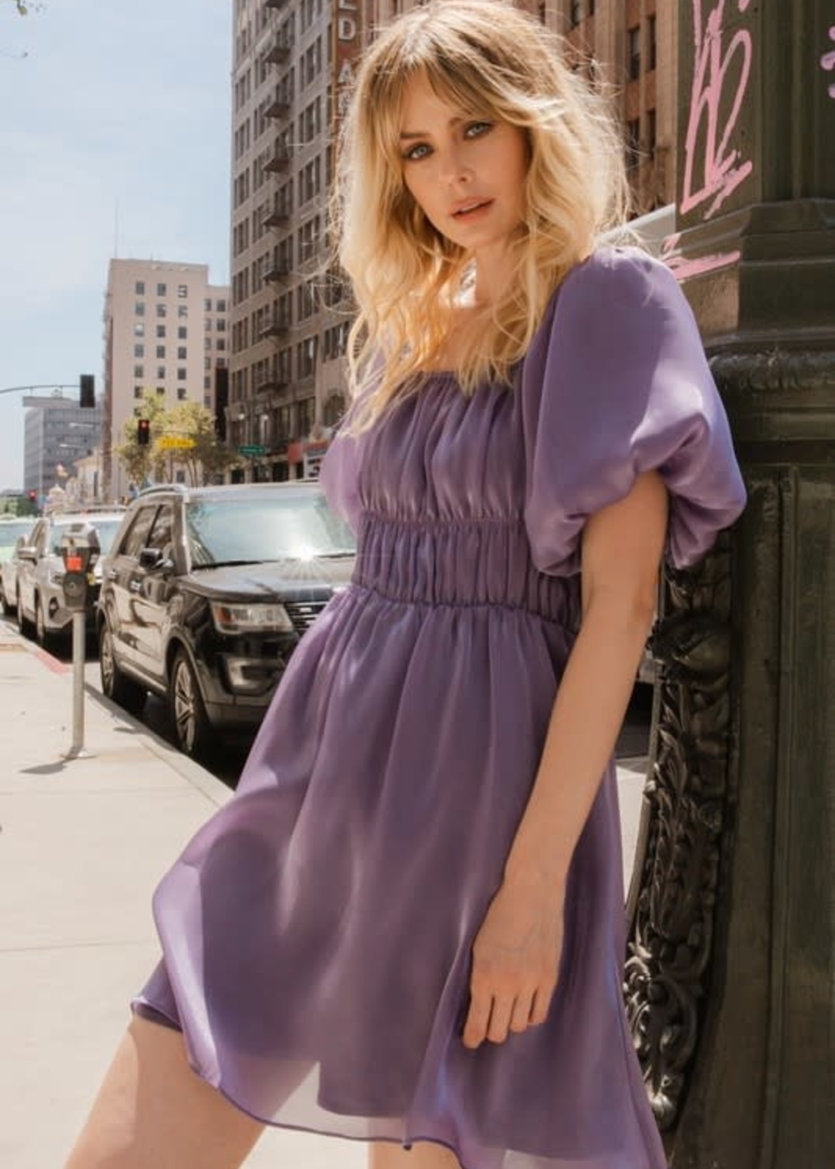 Puff Sleeve Organza Dusty Purple Dress