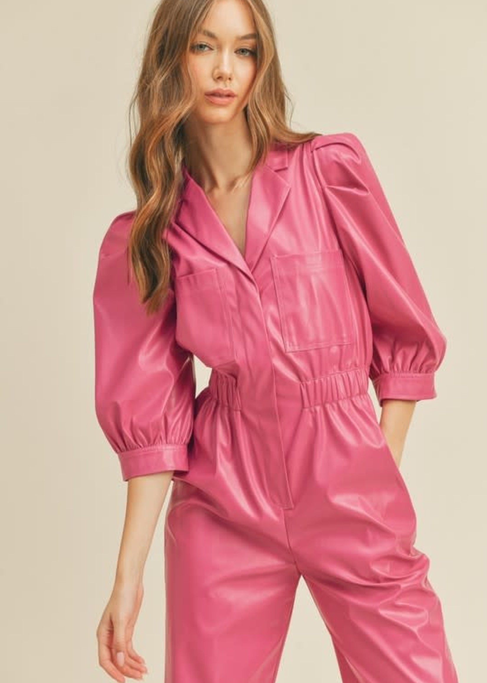 Pink Leather Jumpsuit