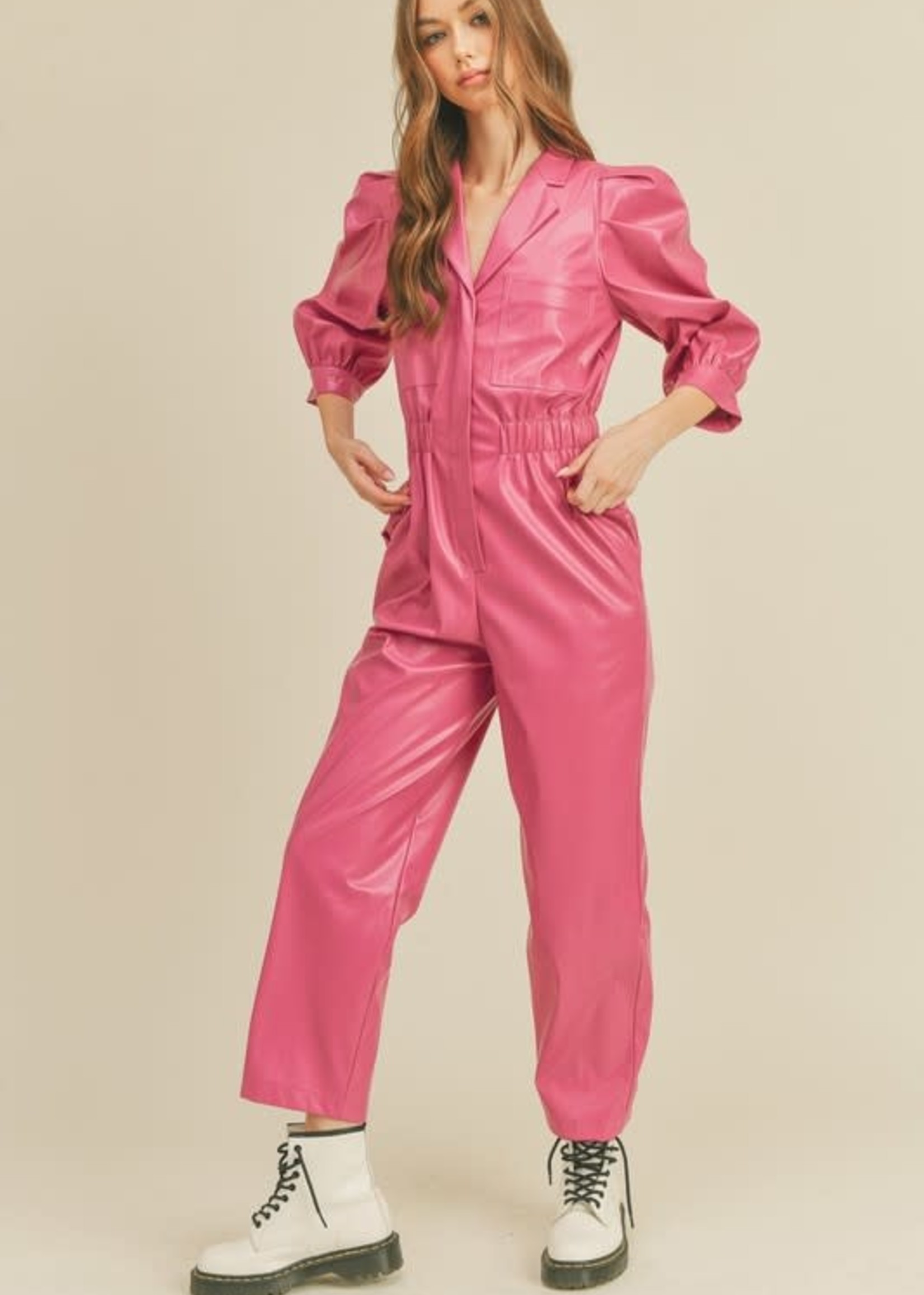 Pink Leather Jumpsuit