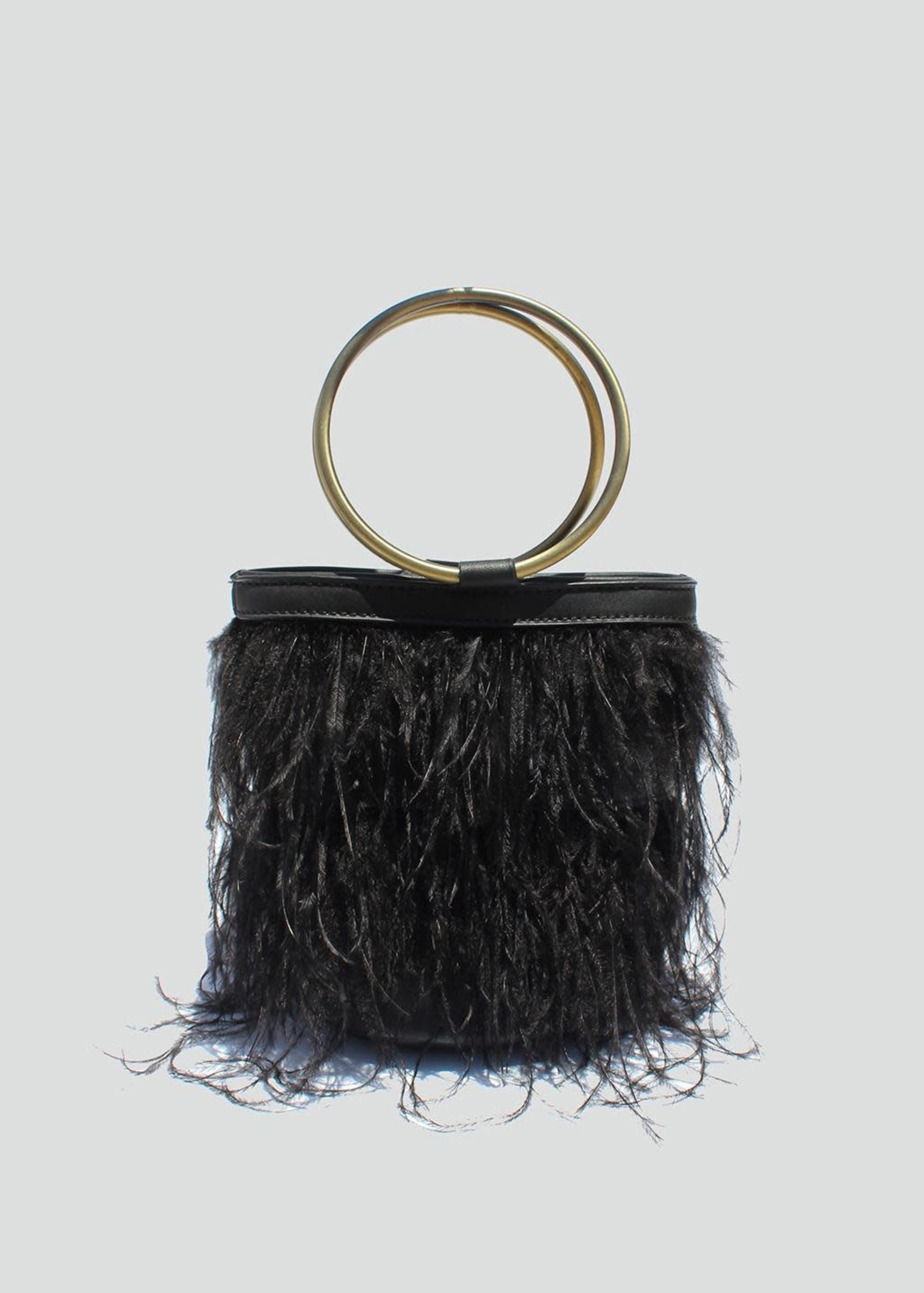 Ostrich Feather Bucket Bag, Flame, Large