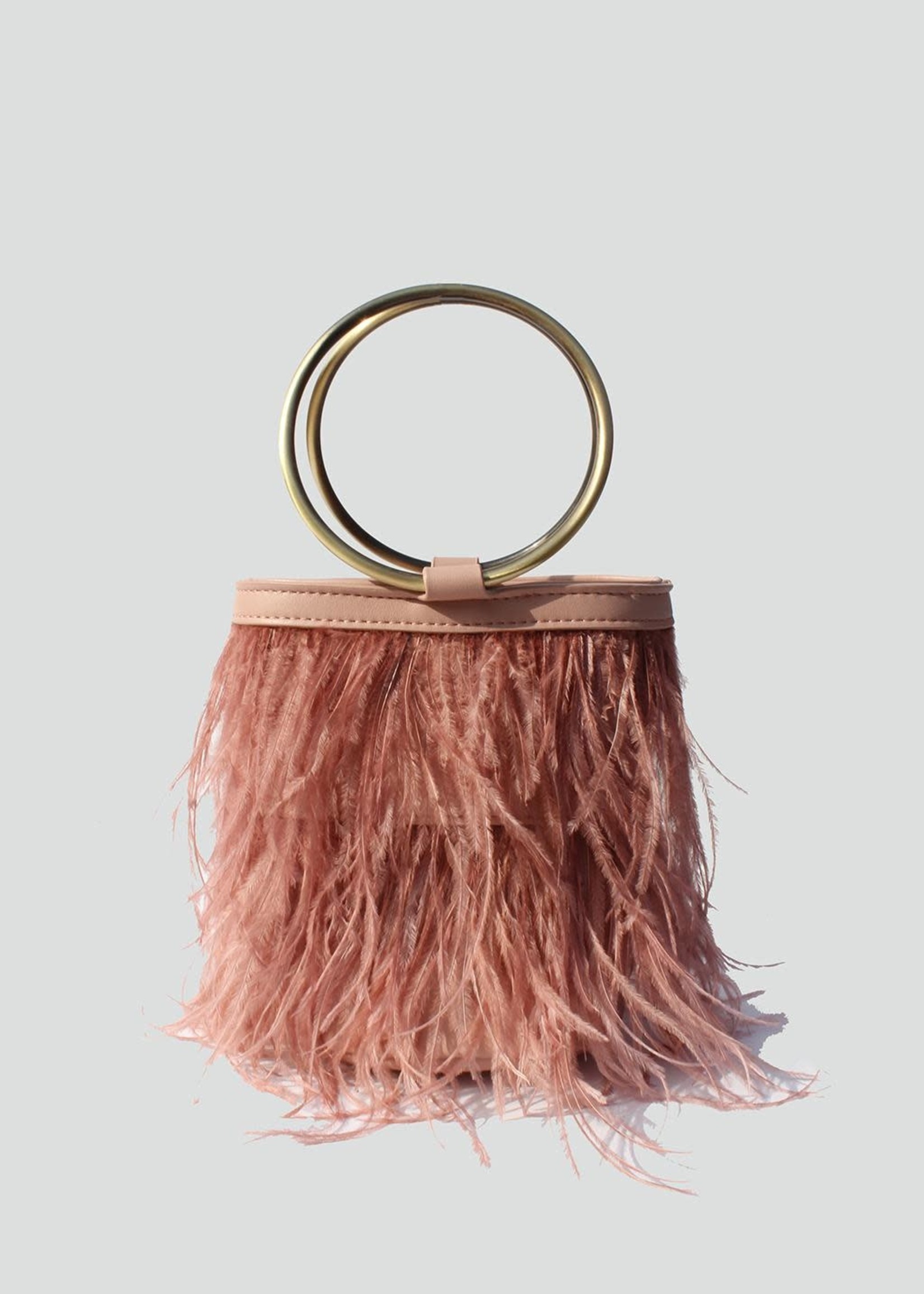 Ostrich Feather Bucket Bag, Flame, Large