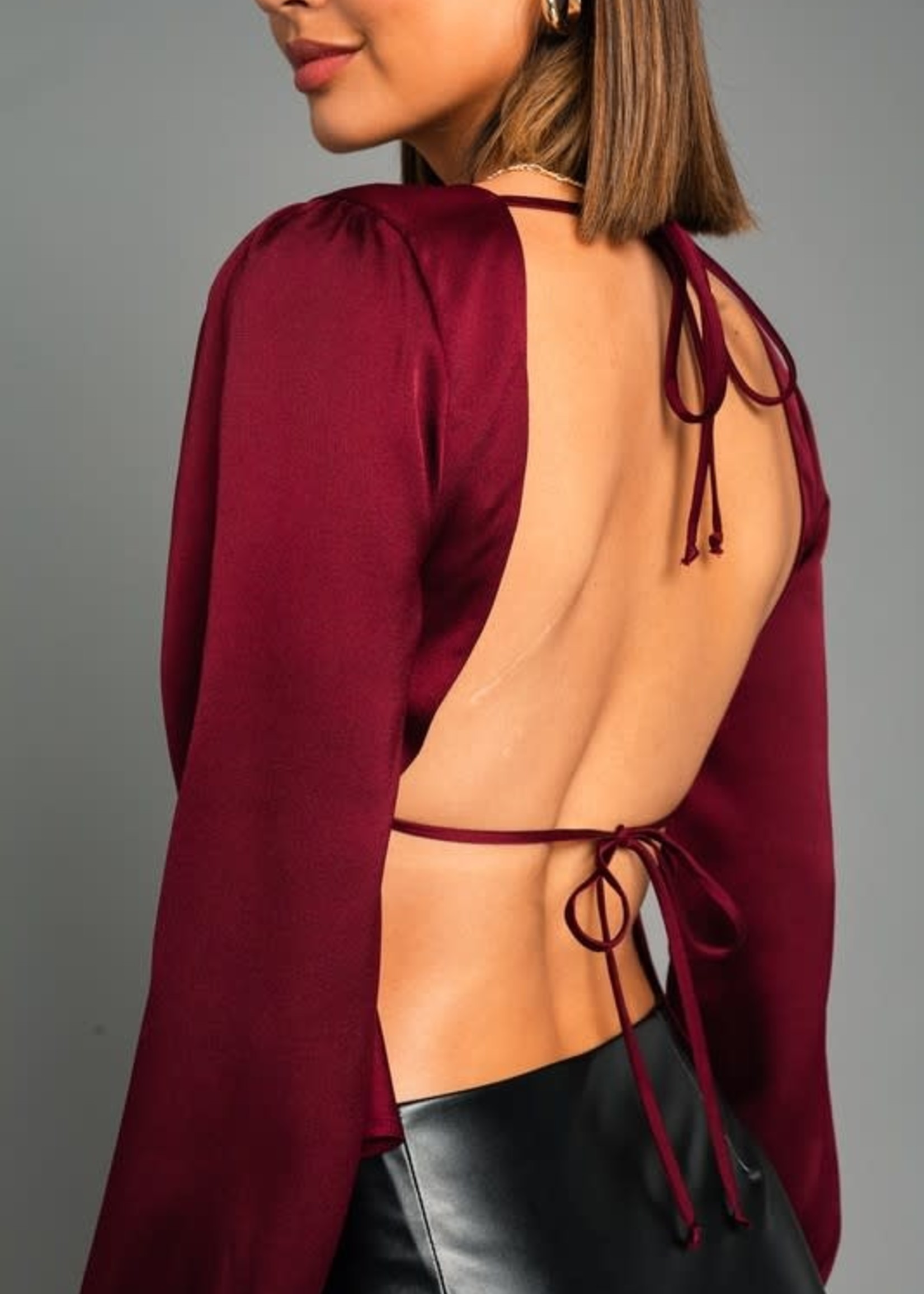 Burgundy Open Back Party Top