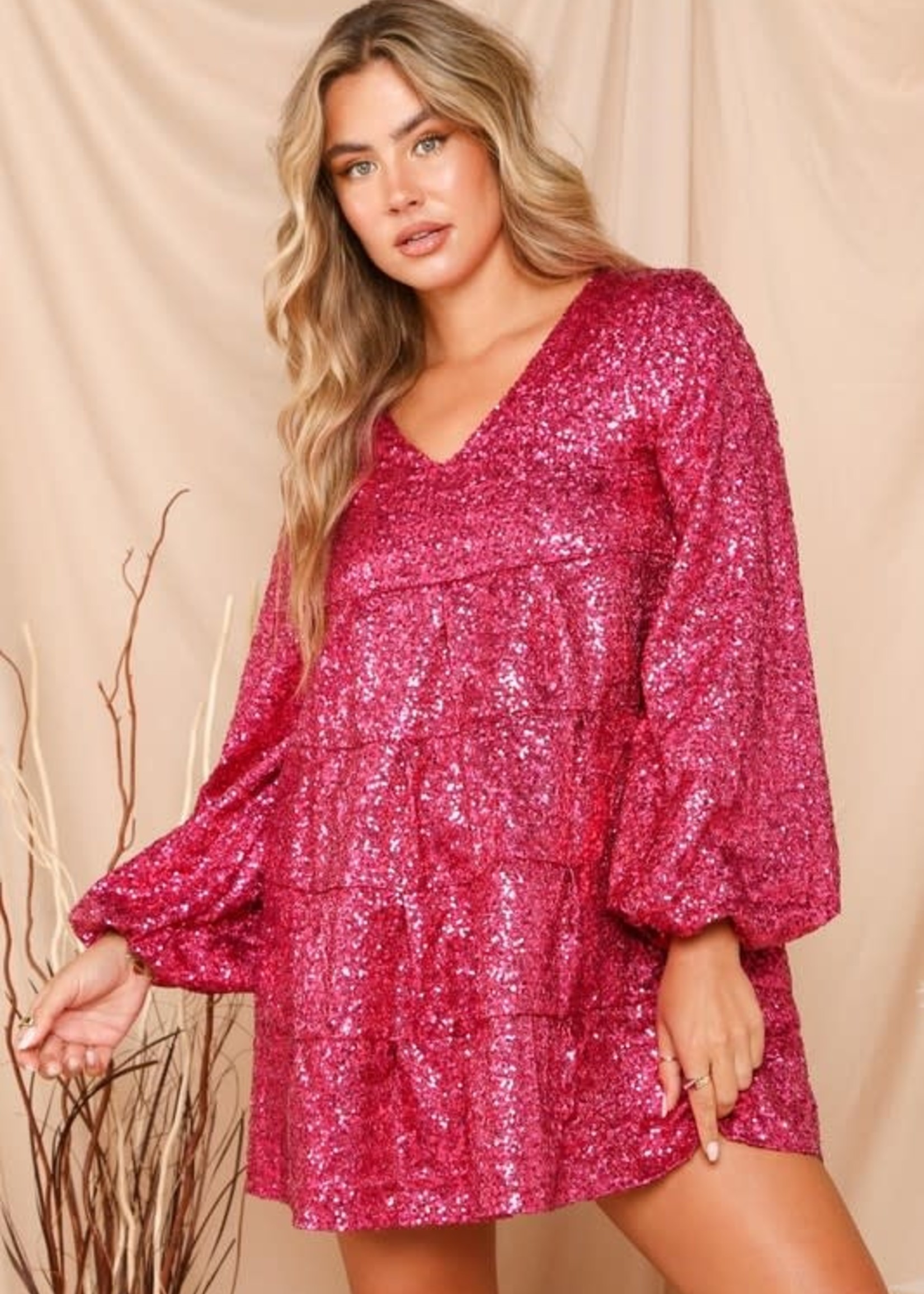 Time To Shine Pink Sequin Party Dress