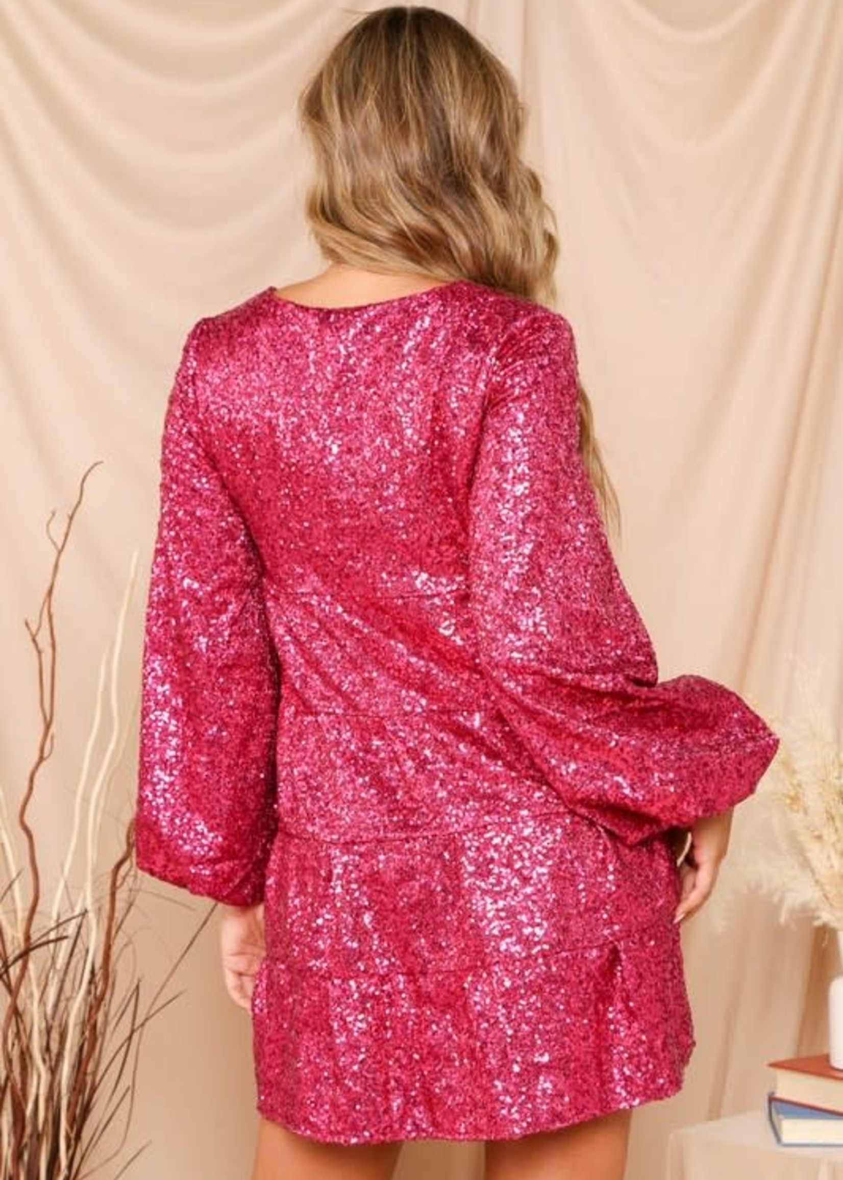 Time To Shine Pink Sequin Party Dress