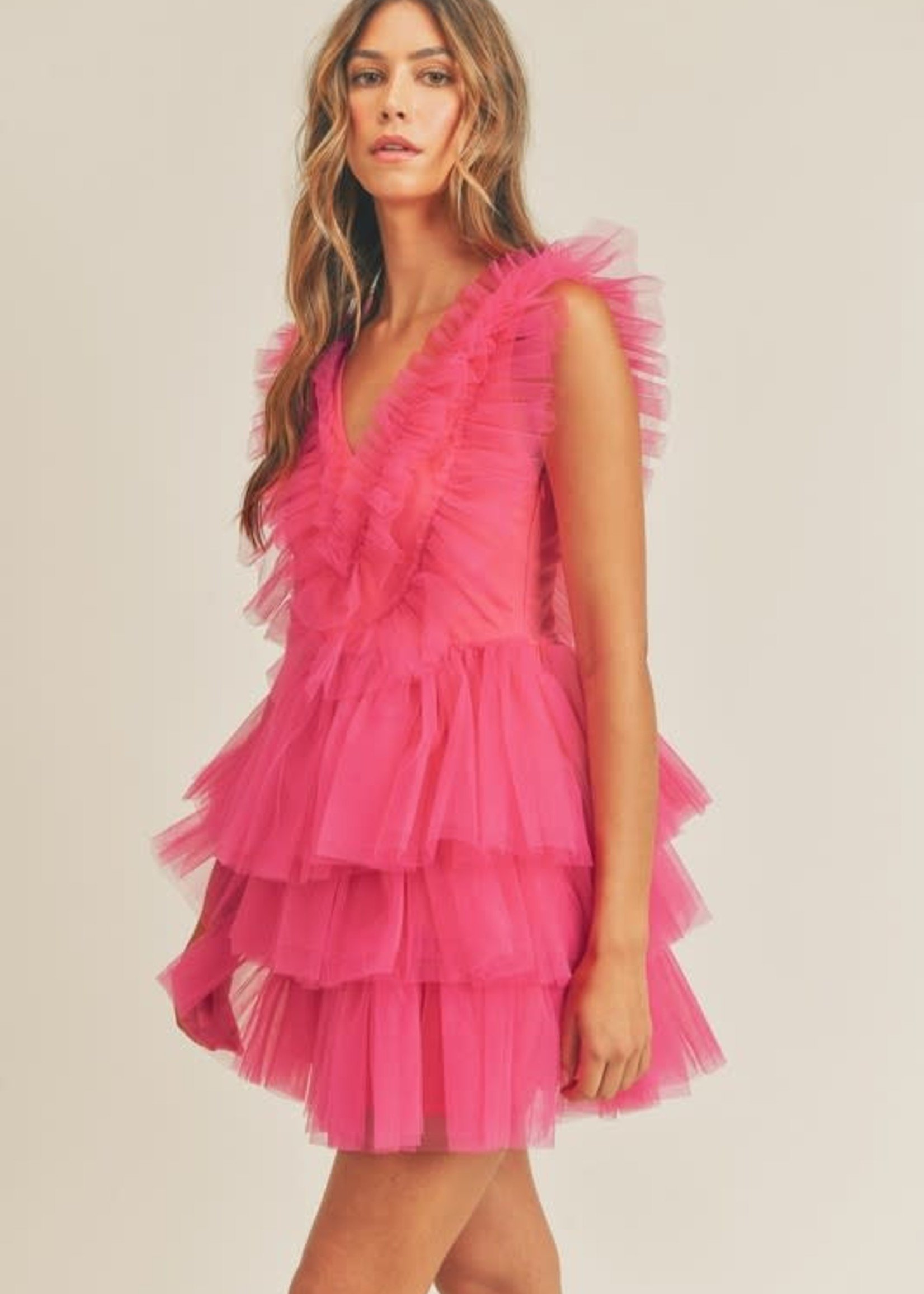 Frill Of The Moment Hot Pink Dress