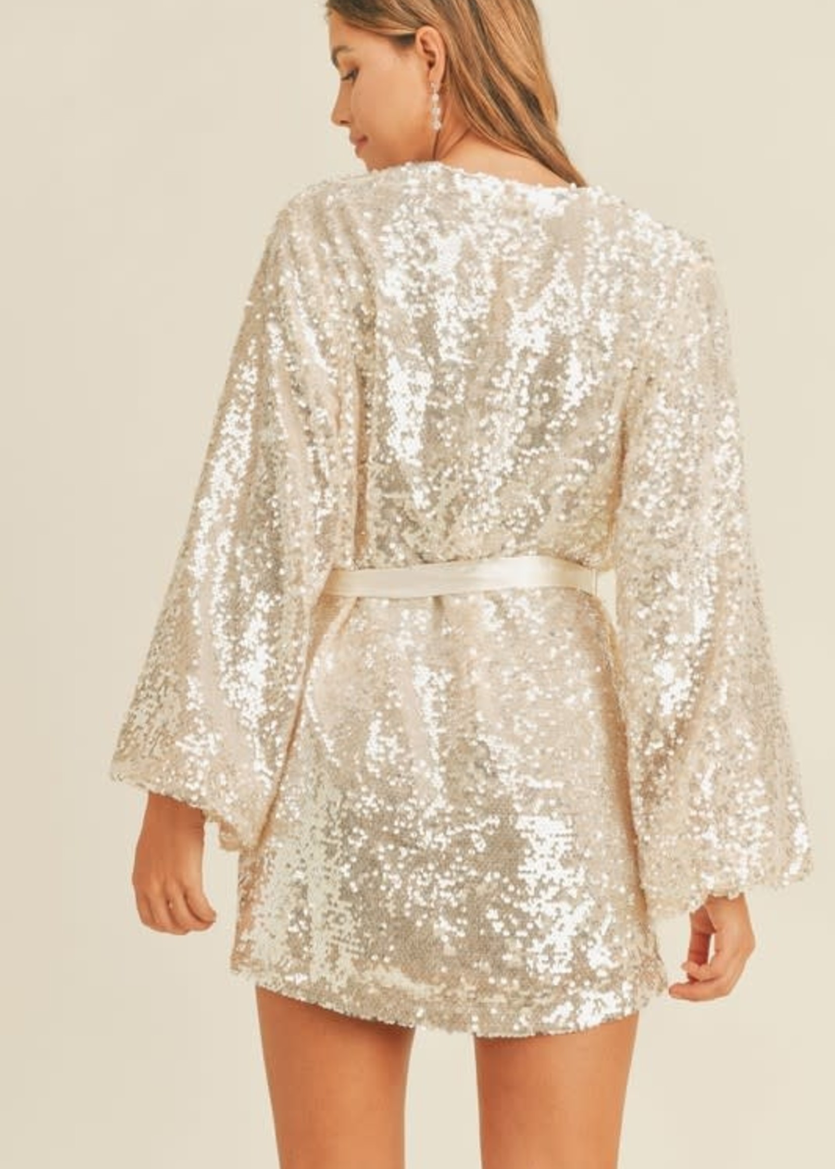 Wrap It Up Sparkly Sequin Gold Dress