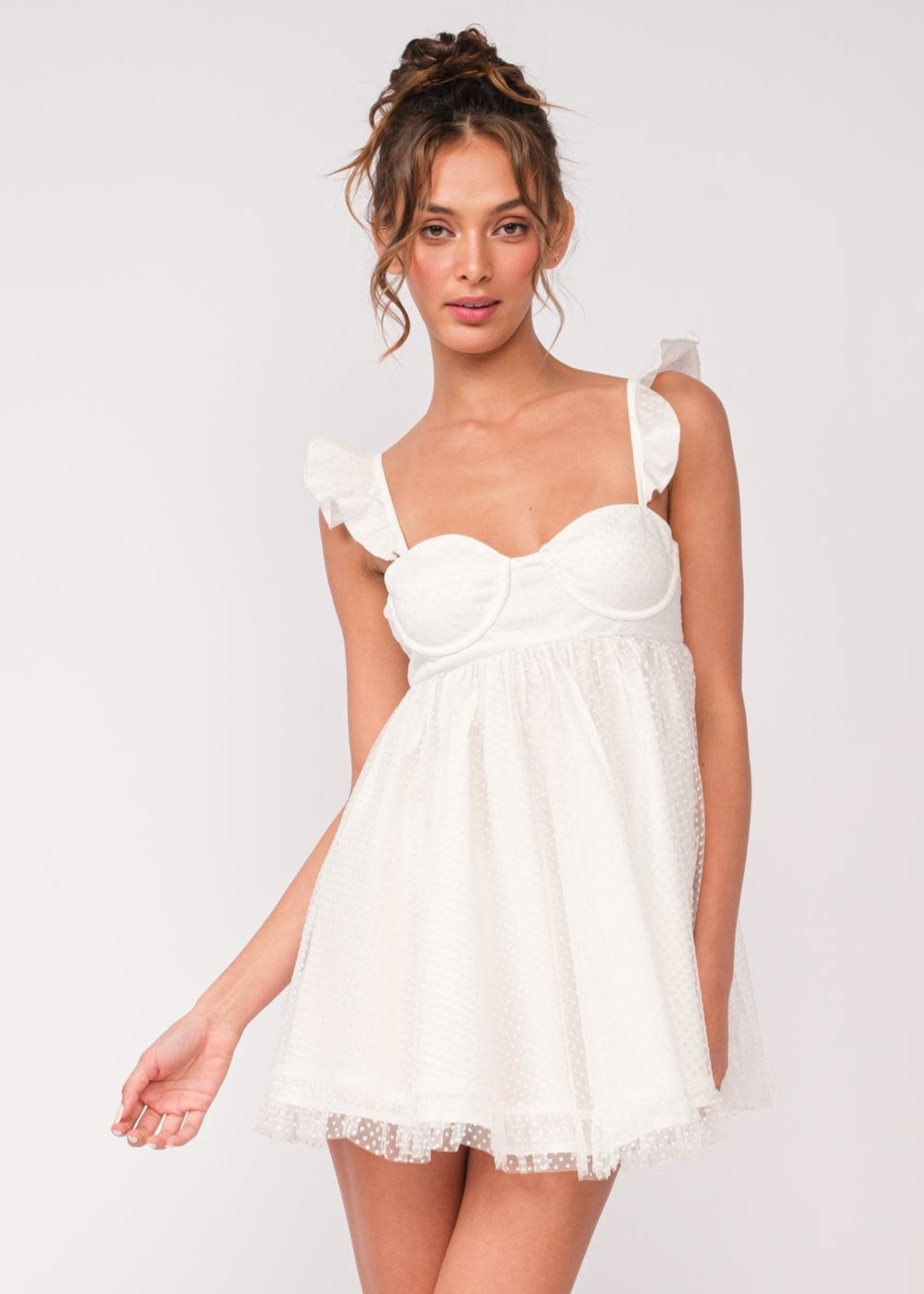 Pretty Swiss Dot White Dress