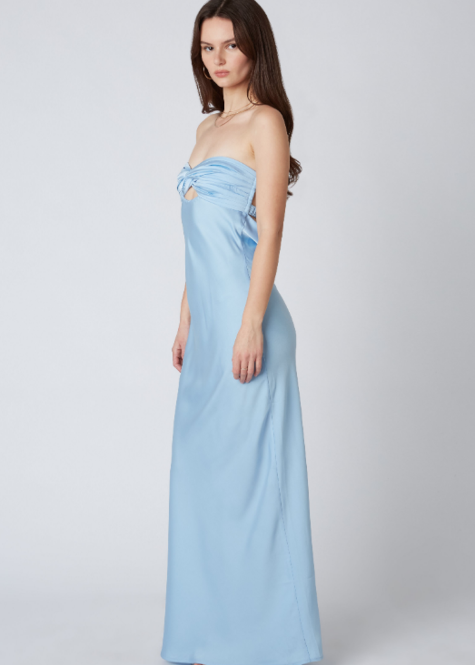 Summer Romance Blue Satin Maxi Dress
