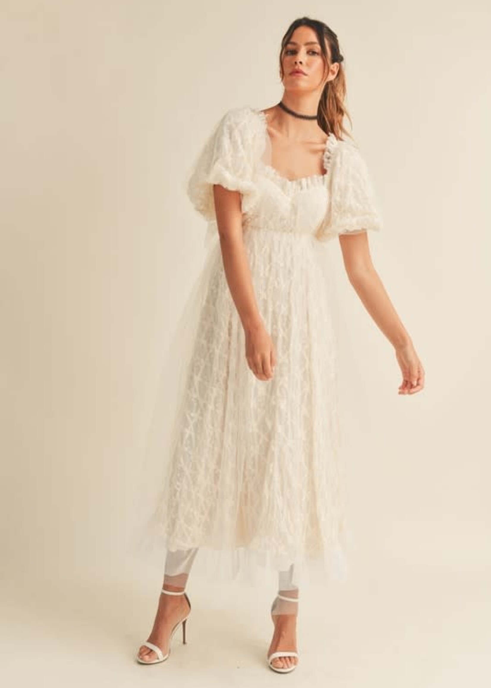 Pretty Cream Tulle Midi Dress