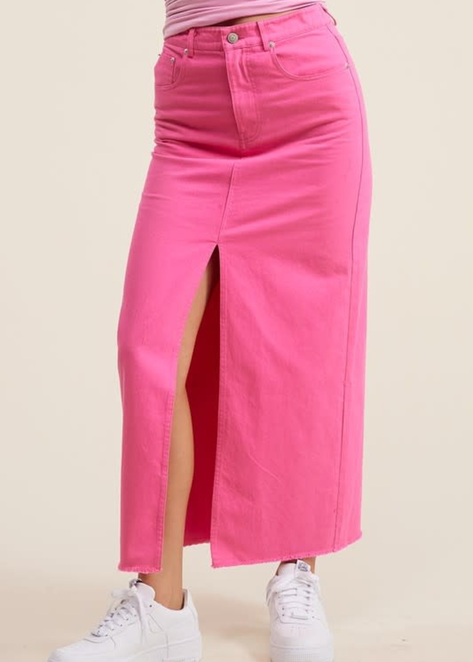 Pink Denim Midi Skirt