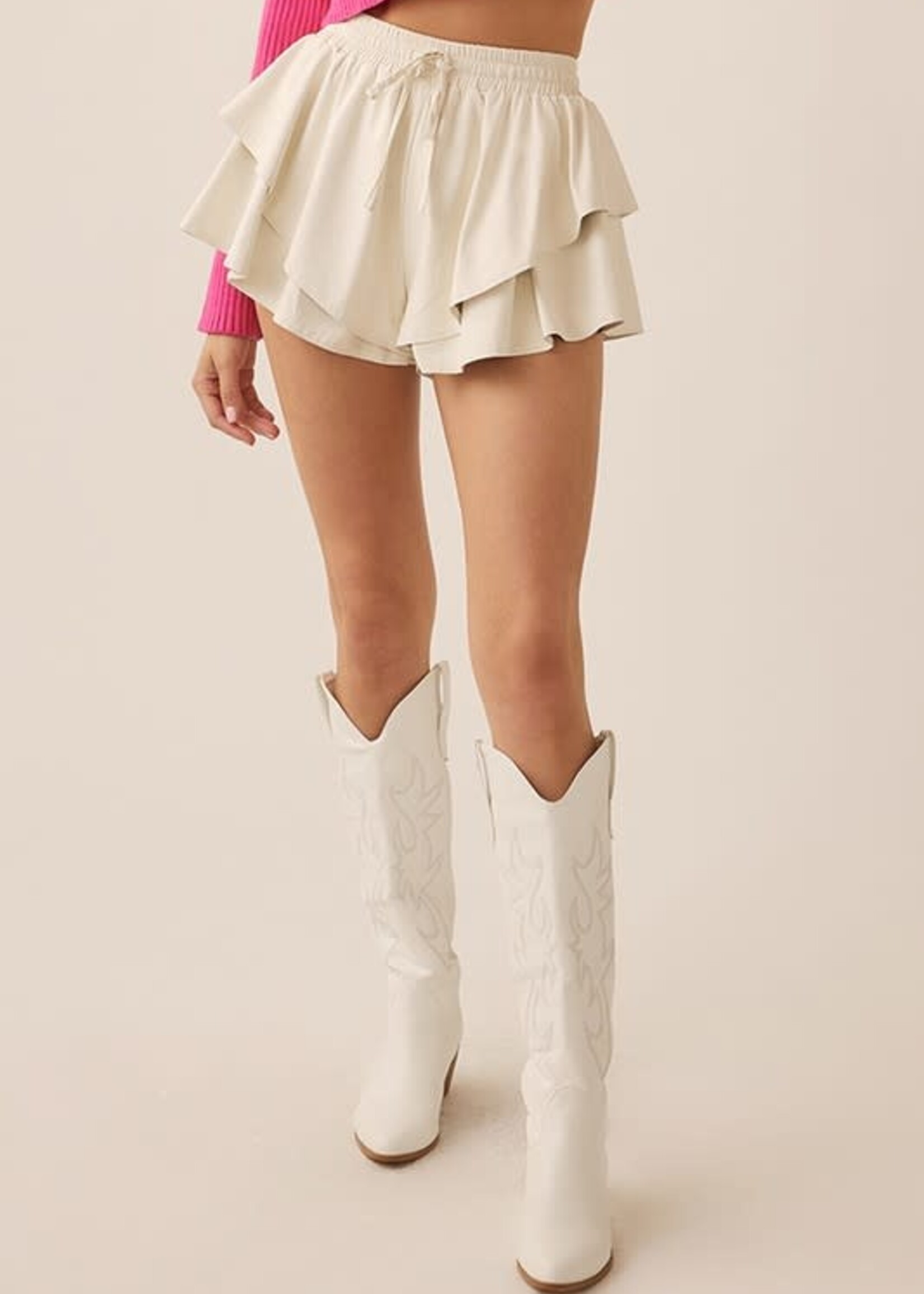 Cream Leather Ruffle Skort