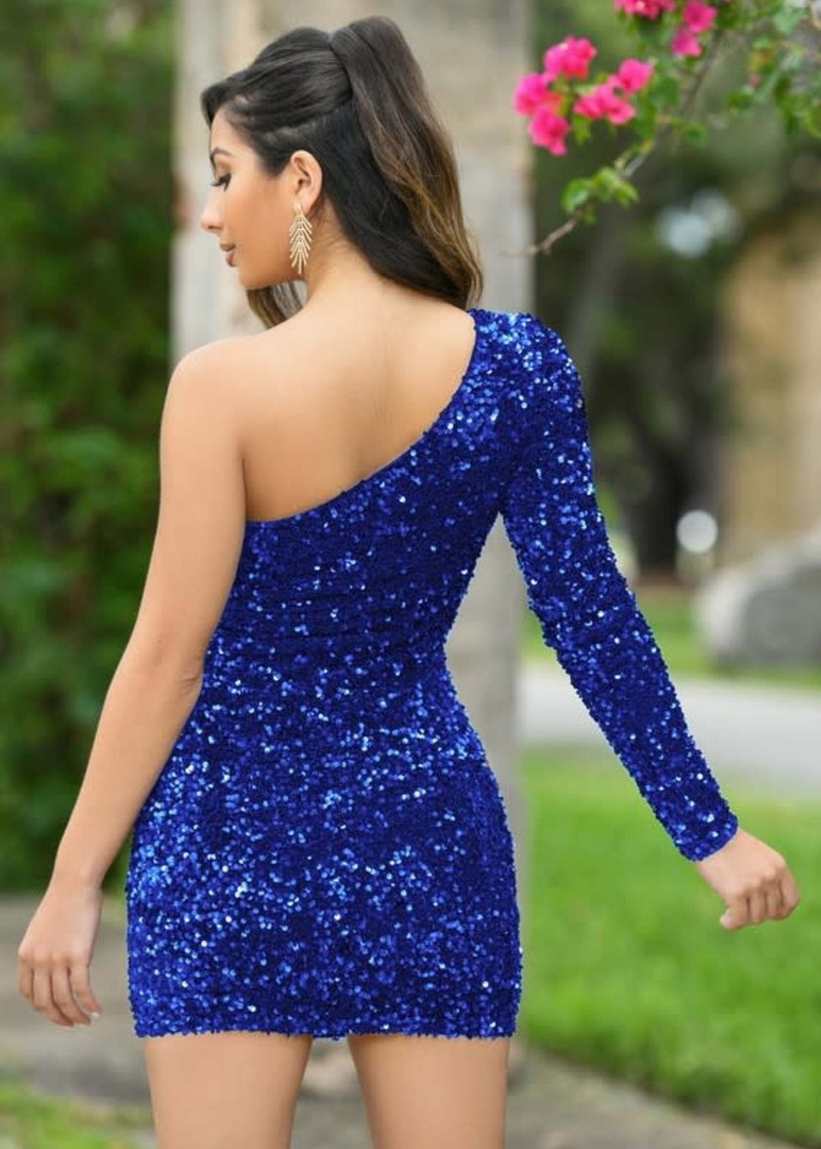 One Shoulder Sparkle Wonder Blue Dress