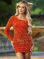 One Shoulder Sparkle Wonder Orange Dress