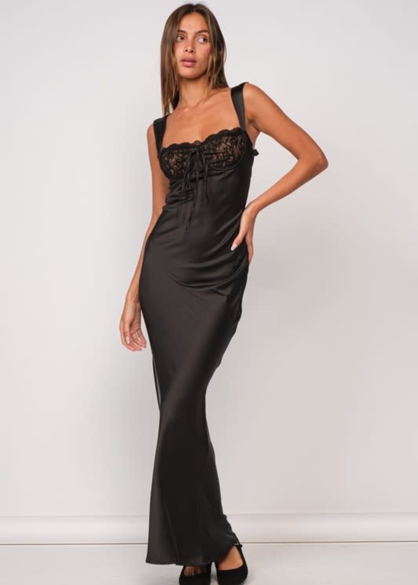 Never Better Black Satin Dress