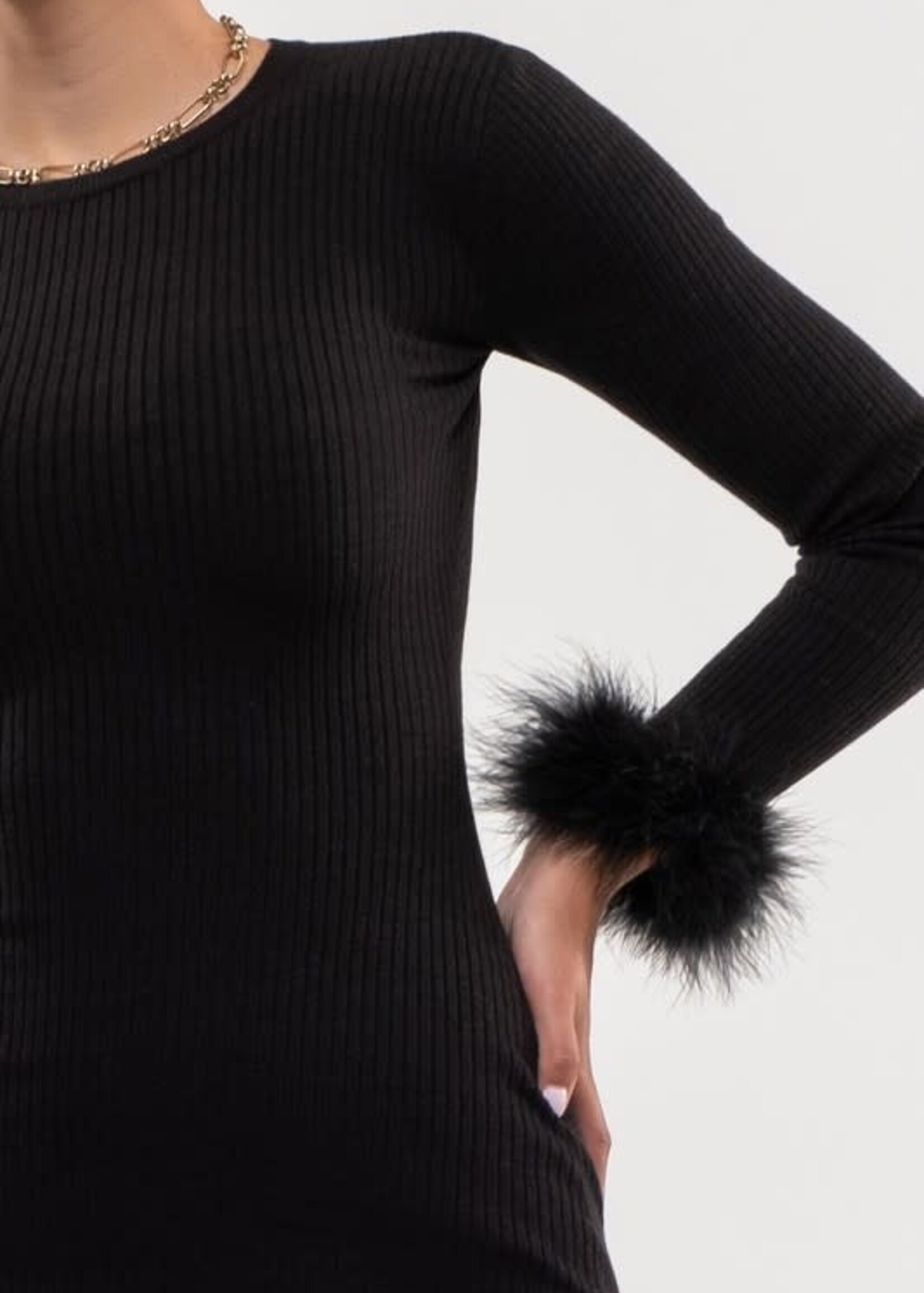 Black Feather Sweater Dress Cousin Couture