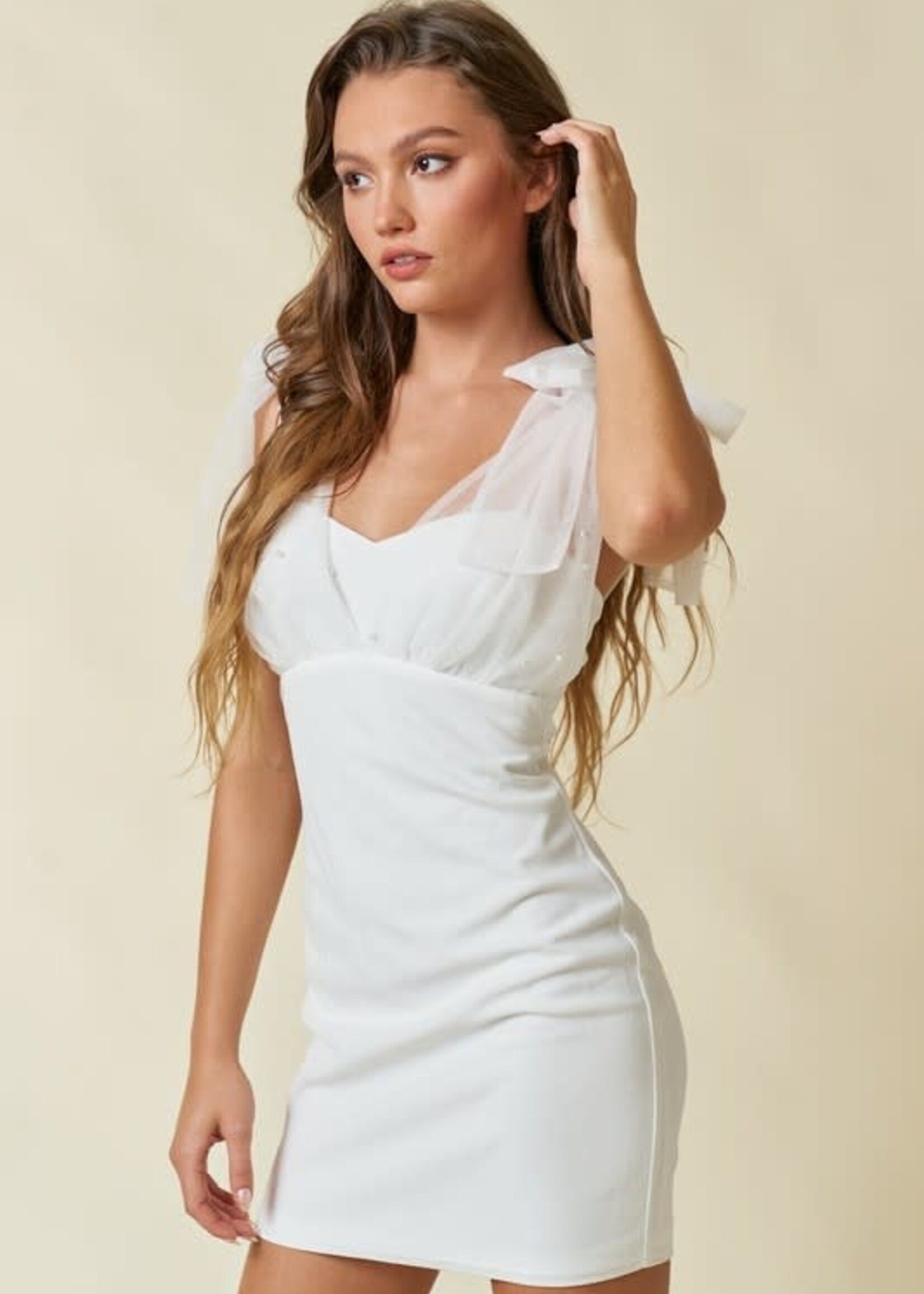 Pearl Detail White Dress